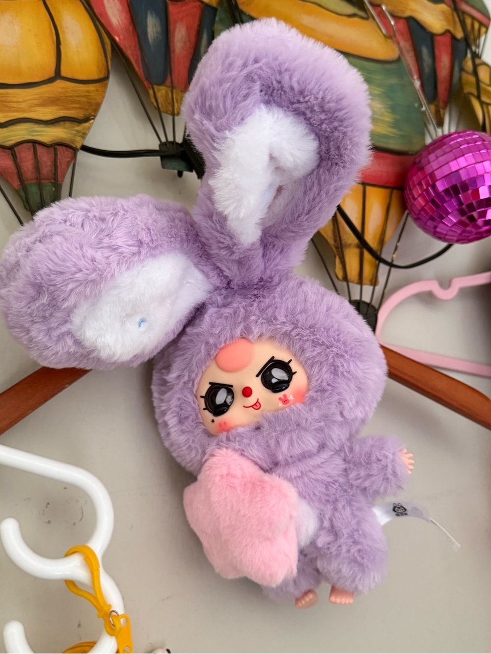 Plush Lavender Bunny Key & Card Holder with Pink Heart